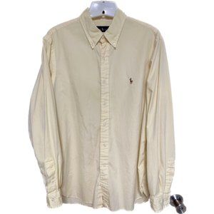 POLO Ralph Lauren Mens Oxford Logo Dress Shirt Yellow Size 16.5-42 Classic Vtg
